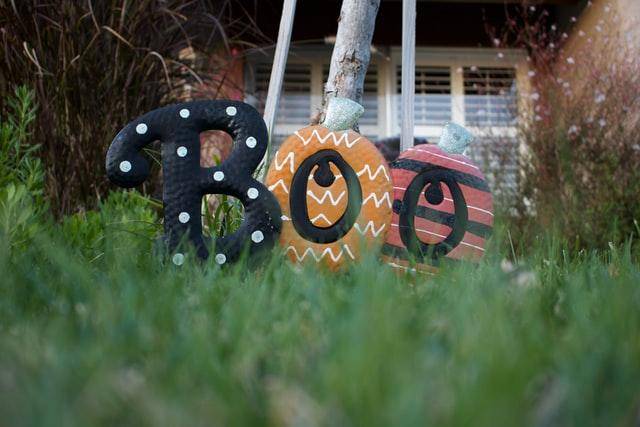 boo sign in grass 